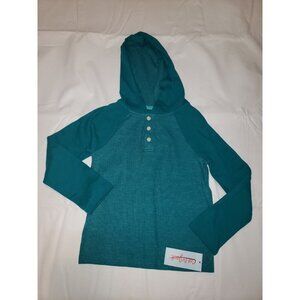 NWT Cat & Jack Boys Teal Hooded Long-Sleeve Shirt XS 4/5 or Xl 16